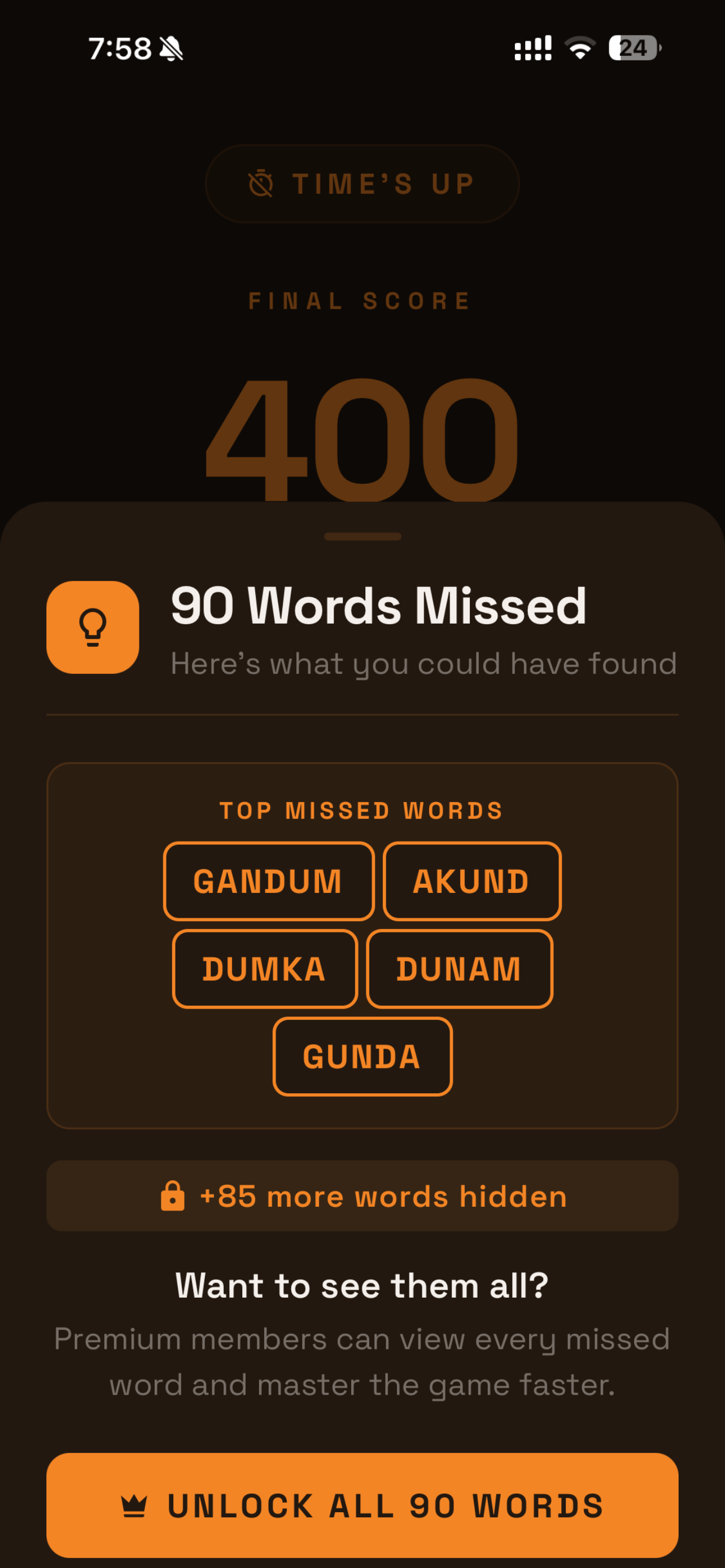 Word Blazer results